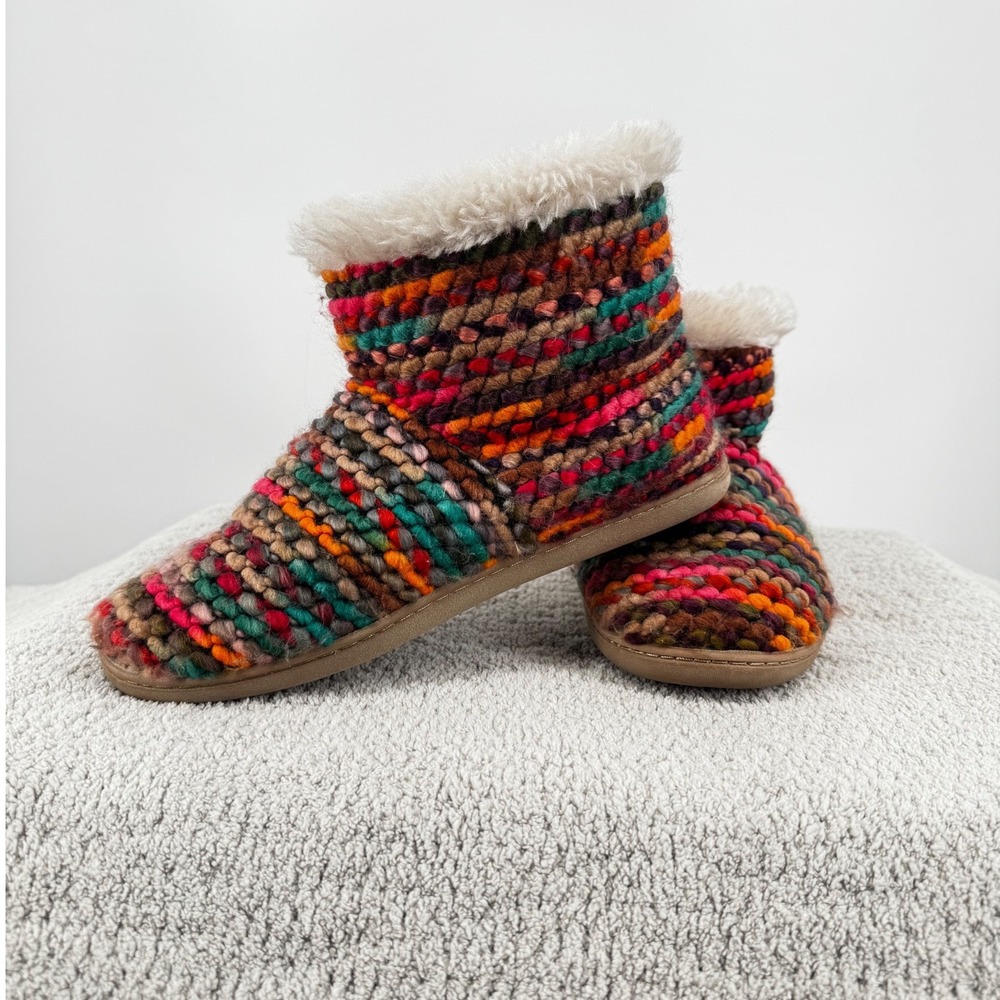 Minnetonka Betty Multicolor Knit Faux Fur Slipper Boots Women's L 8-9 44048